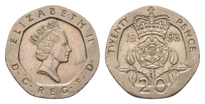 Великобритания 20 пенсов 1993 Елизавета II (1952-2022) KM 939, Spink 4361 (G2) медно-никель 4696-845