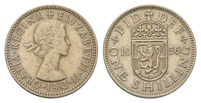 Великобритания 1 шиллинг 1956 Елизавета II (1952-2022), Шотландский герб KM 905, Spink 4148 медно-никель 4177-527