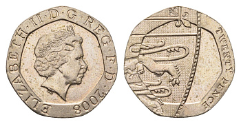 Великобритания 20 пенсов 2008 Елизавета II (1952-2022) KM 1111 медно-никель 4696-859