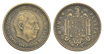 Испания 1 песета 1947 (52) Франциско Франко (1939-1975) KM 775 алюминиевая бронза 4705-1037