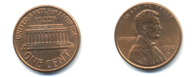 США 1 ЦЕНТ 1992 D, ЛИНКОЛЬН KM 201b цинк плакированный медью 89-522