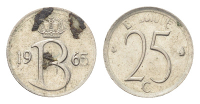 Бельгия 25 сантимов 1965 Belgique, Бодуэн I (1951-1993) KM 153 медно-никель 4705-324