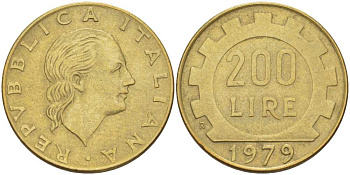 Италия 200 лир 1979 R, шестерня KM 105 алюминиевая бронза 113-1256