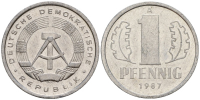 ГДР 1 пфенниг 1987 A KM 8.2 алюминий 192-553