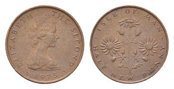 Остров Мэн 1/2 нового пенни 1975 Елизавета II (1952-2022) KM 19 бронза UNC 4702-729