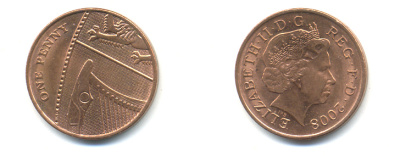 Великобритания 1 пенни 2008 Елизавета II (1952-2022) KM 1107, Spink B6 сталь плакированная медью 177-1145