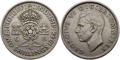 Великобритания 2 шиллинга (флорин) 1948 Георг VI (1936-1952) KM 878, Spink 4107 медно-никель 83-1715