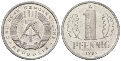 ГДР 1 пфенниг 1985 А KM 8.2 алюминий 4651-136