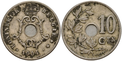 Бельгия 10 сантимов 1904 BELGI? KM 53 медно-никель 4189-758