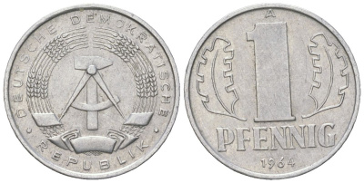 ГДР 1 пфенниг 1964 A KM 8.1 алюминий 206-1244