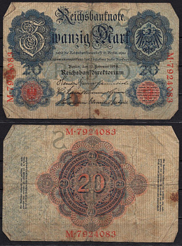 Германия 20 марок 1914 Pick 46b бумага 6293-59-2-2