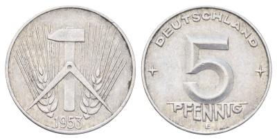 ГДР 5 пфеннигов 1953 E KM 6 алюминий 4697-615