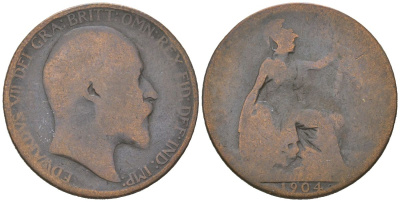 Великобритания 1/2 пенни 1904 Эдуард VII (1901-1910) KM 793.2, Spink 3991 бронза 4616-714