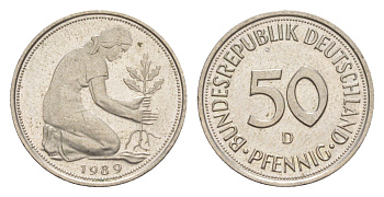 ФРГ 50 пфеннигов 1989 D KM 109.2, J. 384a медно-никель 4632-838