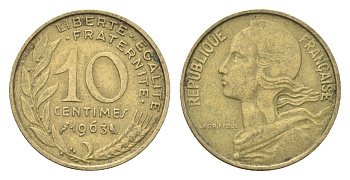 Франция 10 сантимов 1963 KM 929 алюминиевая бронза 4702-1256