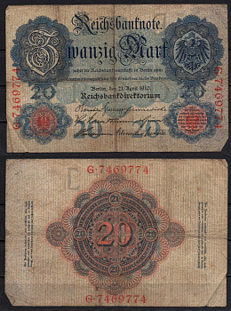 Германия 20 марок 1910 Pick 40 b бумага 6293-37-1-1