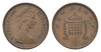 Великобритания 1 пенни 1973 Елизавета II (1952-2022) KM 915, Spink 4237 (B1) бронза 4696-744