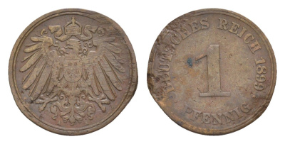 Германия 1 пфенниг 1899 A, Вильгельм II (1888-1918) KM 10, J. 10 медь 4647-833