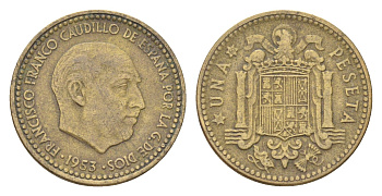 Испания 1 песета 1953 (60) Франциско Франко (1939-1975) KM 775 алюминиевая бронза 4705-1042