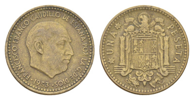 Испания 1 песета 1953 (60) Франциско Франко (1939-1975) KM 775 алюминиевая бронза 4705-1042