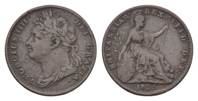 Великобритания 1 фартинг 1825 Георг IV (1820-1830) KM 677, Spink 3822 медь 4174-143
