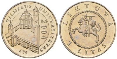 Литва 1 лит 2004 425 лет Вильнюсскому университету KM 137 медно-никель UNC 4603-935
