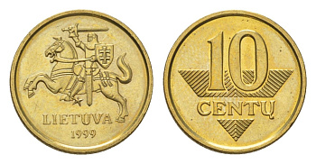 Литва 10 центов 1999 KM 106 никель латунь UNC 4627-737