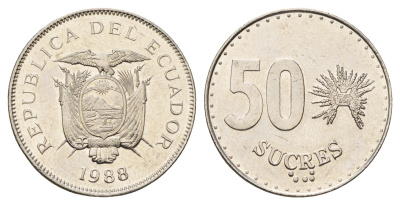 Эквадор 50 сукре 1988 KM 93 сталь плакированная никелем UNC 4698-654