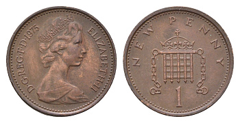 Великобритания 1 пенни 1975 Елизавета II (1952-2022) KM 915, Spink 4237 (B1) бронза 4696-746