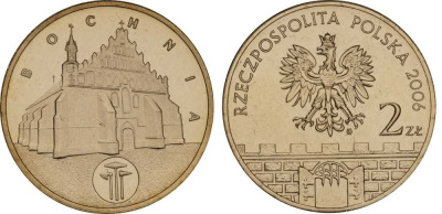 Польша 2 злотых 2006 MW, серия польские города, Бохня (BOCHNIA) KM 543, Parchimowicz 987 латунь UNC 603-811