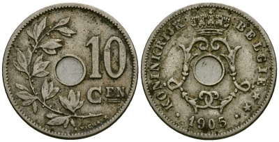 Бельгия 10 сантимов 1905 Belgie KM 53 медно-никель 4172-1221