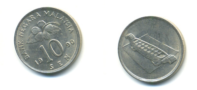 Малайзия 10 сенов 1990 цветок KM 51 медно-никель 176-759