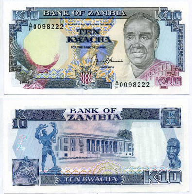 Замбия 10 квач ND (1989-1991) Кеннет Каунда, жираф, подпись Bussiere Pick 31 b бумага UNC (пресс) 8607-84-2-1