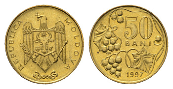 Молдавия (Молдова) 50 бань (бани) 1997 KM 10 сталь плакированная латунью UNC 08-1366
