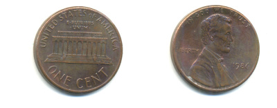 США 1 ЦЕНТ 1986 ЛИНКОЛЬН KM 201b цинк плакированный медью UNC 179-416