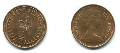 Великобритания 1/2 пенни 1974 Елизавета II (1952-2022) KM 914, Spink 4239 бронза 4110-1714