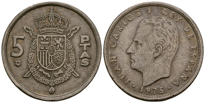 Испания 5 песет 1975 Хуан Карлос I (1975-2014) KM 807 медно-никель 4176-453