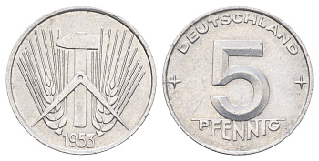 ГДР 5 пфеннигов 1953 A KM 6 алюминий 4697-614