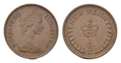 Великобритания 1/2 пенни 1973 Елизавета II (1952-2022) KM 914, Spink 4239 бронза 4696-735