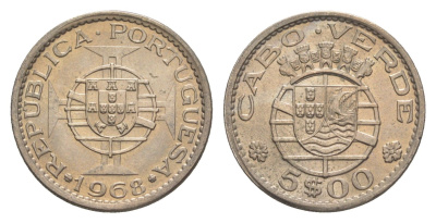 Кабо-Верде 5 эскудо 1968 KM 12 никель латунь UNC 4651-542