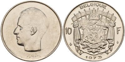 Бельгия 10 франков 1973 Belgique, Бодуэн I (1951-1993) KM 155.1 никель  4187-447