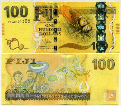 Фиджи 100 долларов 2012 (2013) пчела Pick 119 бумага UNC (пресс) 451-27-2