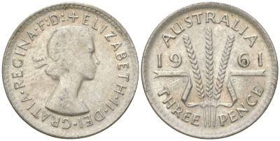 Австралия 3 пенса 1961 Елизавета II (1952-2022) KM 57 серебро 4621-1267