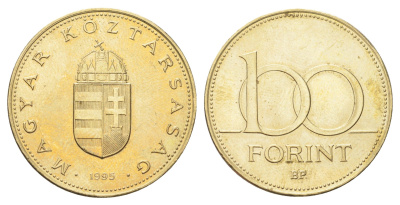 Венгрия 100 форинтов 1995 KM 698 латунь UNC 4692-1114