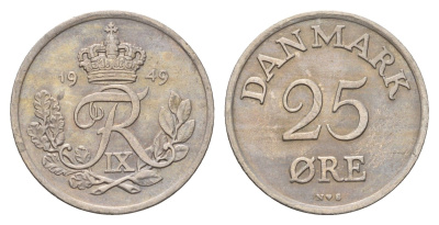 Дания 25 эре 1949 N.S, Фредерик IX (1947-1972) KM 842 медно-никель 4700-857