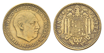 Испания 1 песета 1963 (63) Франциско Франко (1939-1975) KM 775 алюминиевая бронза 4705-1046