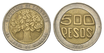 Колумбия 500 песо 2003 KM 286 биметалл 4698-741