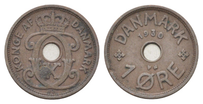 Дания 1 эре 1930 N, Кристиан X (1912-1947) KM 826 бронза 4701-561
