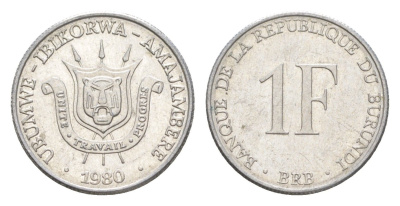 Бурунди 1 франк 1980 KM 19 алюминий UNC 4649-431
