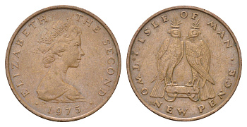 Остров Мэн 2 пенса 1975 птица, Елизавета II (1952-2022) KM 34 бронза 4703-1034